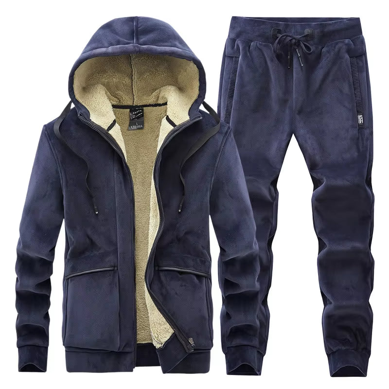 Mens Tracksuits Winter Menswear Set Winter Warm Hoodies + Pants Sets Casual Fleece Sweatshirts Men 2 Pieces Cashmere Sportswear