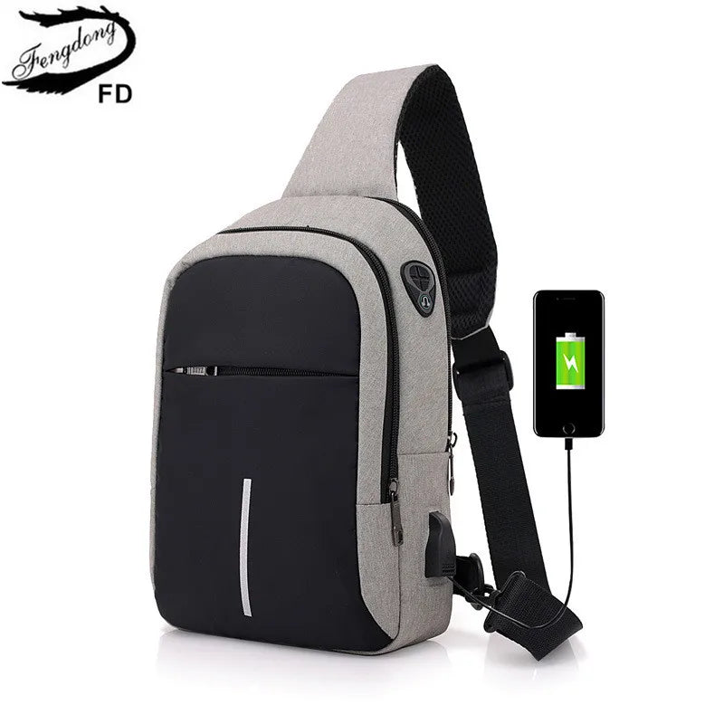 Small Usb Charge Shoulder Bag Men Messenger Bags Male Waterproof Sling Chest Bag Boy Travel Bagpack Men Cross Body Bags