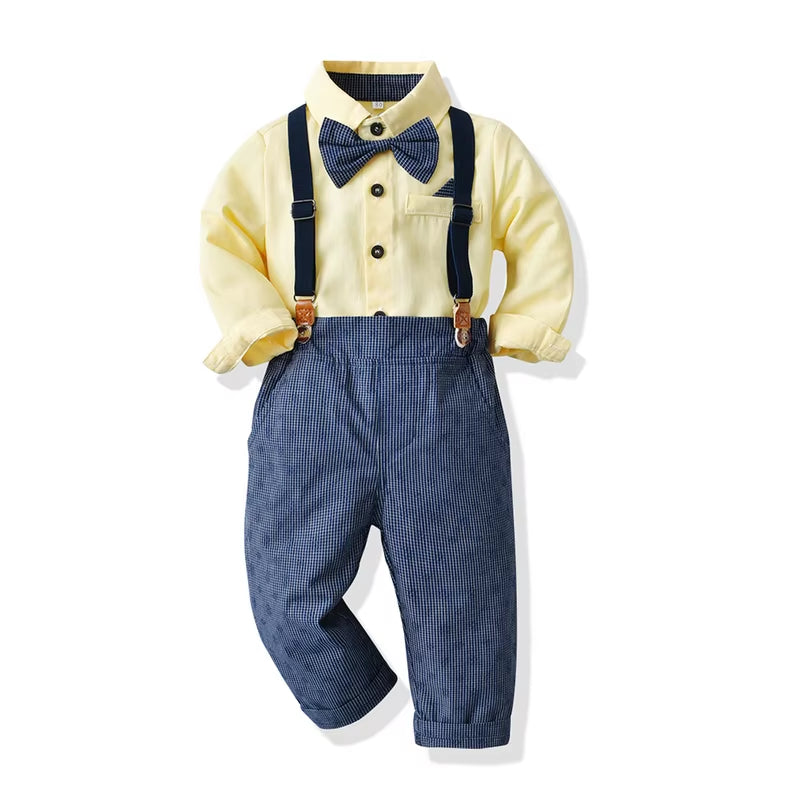 Top and Top Autumn Winter Baby Boy Gentleman Clothing Set Long Sleeve Bowtie Shirts+Overalls Formal Suits Infant Boy Clothes