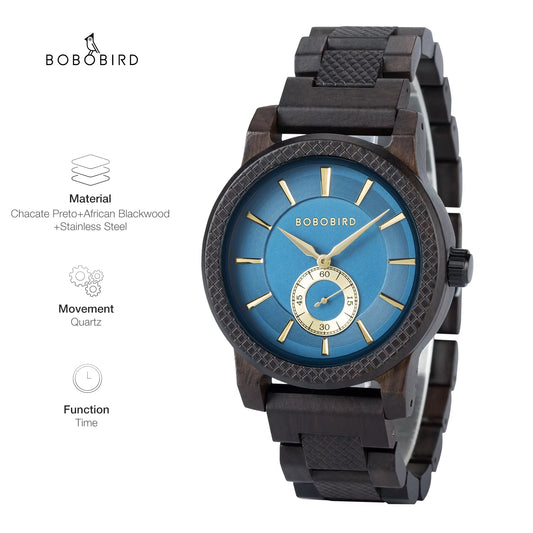 Wood Watch Men Luxury Stylish Quartz Watches Engraved Wooden Timepieces Chronograph Wristwatch Male Clock Custom Gift