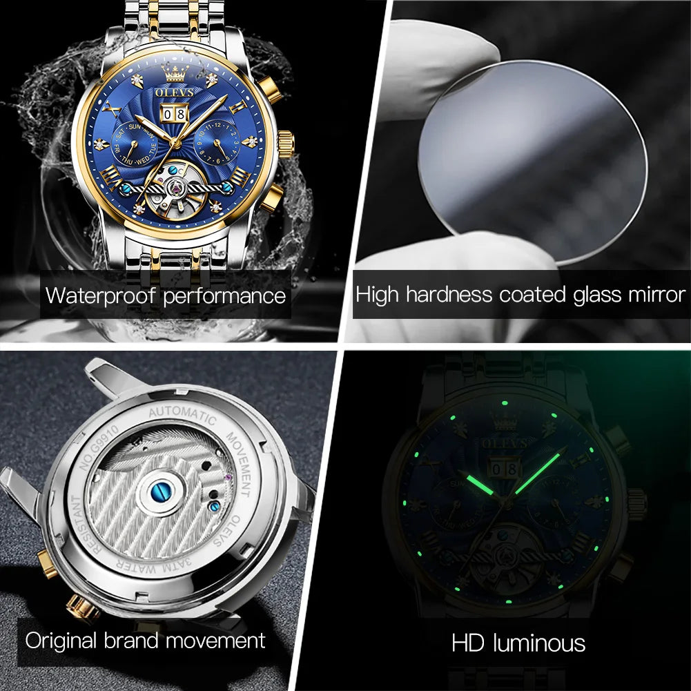 Luxury Watches for Men Automatic Watch Waterproof Stainless Steel Mechanical Watches Gift Box Luminous Male Wristwatch