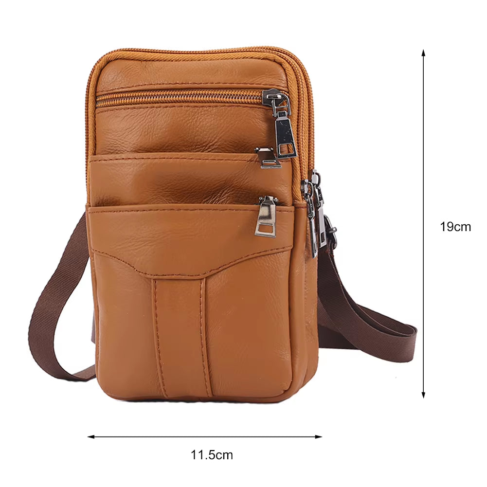 New Men'S Genuine Leather Cowhide Vintage Belt Pouch Purse Fanny Pack Waist Bag for Cell Phone Chest Belt Pack Loop Waist Bag