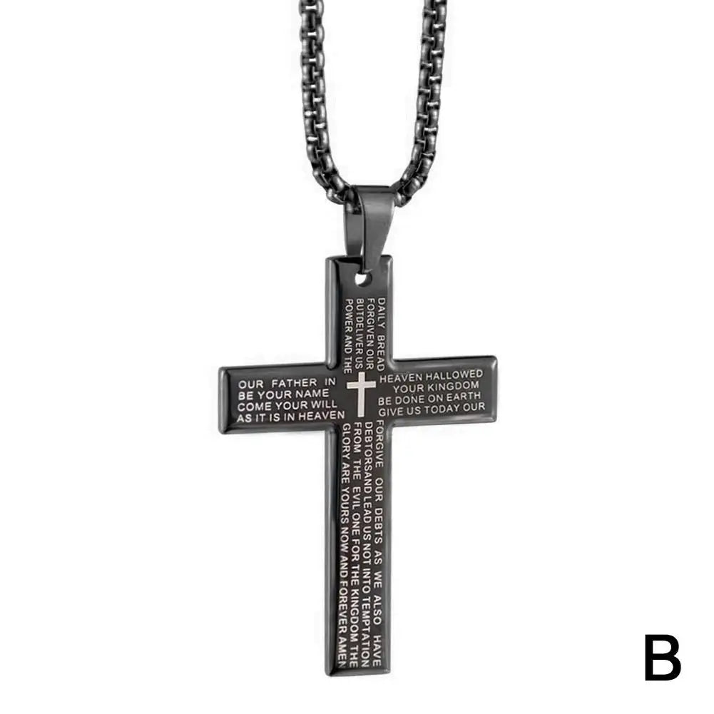 Christian Bible Cross Chain Necklace Stainless Steel Big Pendant Necklace Men'S Religious Prayer Jewelry Corrente Masculina