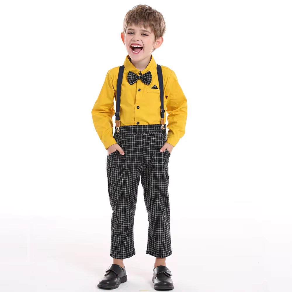 Top and Top Autumn Winter Baby Boy Gentleman Clothing Set Long Sleeve Bowtie Shirts+Overalls Formal Suits Infant Boy Clothes