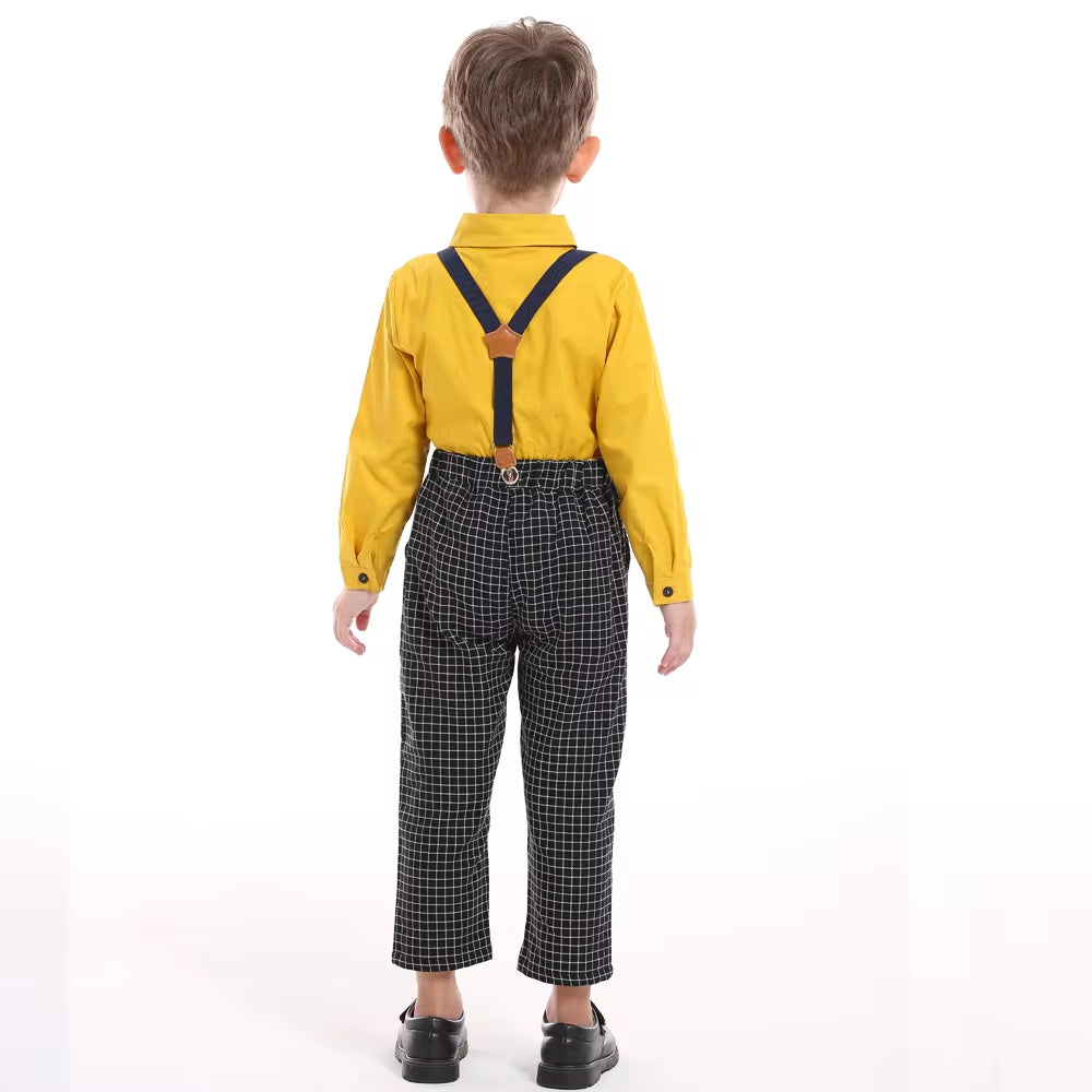 Top and Top Autumn Winter Baby Boy Gentleman Clothing Set Long Sleeve Bowtie Shirts+Overalls Formal Suits Infant Boy Clothes