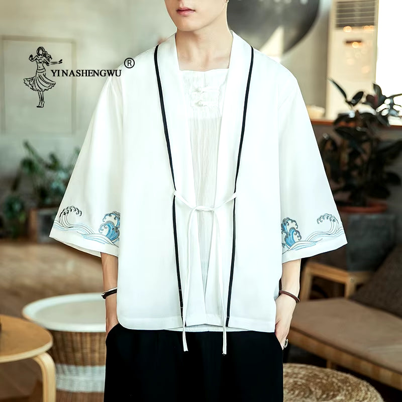 Japanese Kimono Traditional Yukata Kimono Cardigan Men Beach Thin Asian Clothes Japan Kimonos Male Fashion Casual Cardigan Shirt