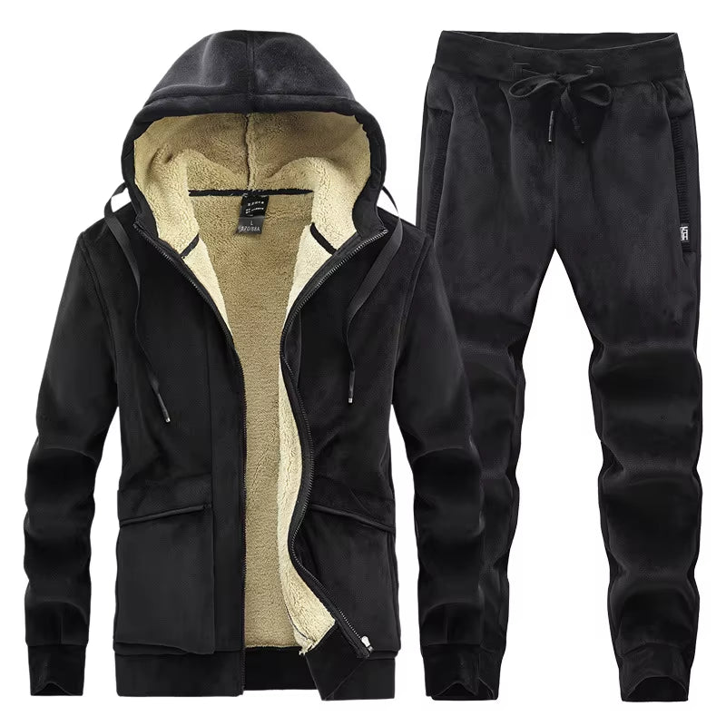 Mens Tracksuits Winter Menswear Set Winter Warm Hoodies + Pants Sets Casual Fleece Sweatshirts Men 2 Pieces Cashmere Sportswear