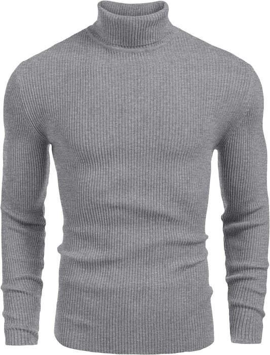 Mens Ribbed Slim Fit Knitted Pullover Casual Turtleneck Sweater