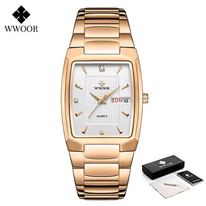 Men'S Wristwatch 2024 WWOOR Brand Luxury Quartz Watch Waterproof Business Male Date Clock Casual Fashion Black Relogio Masculino