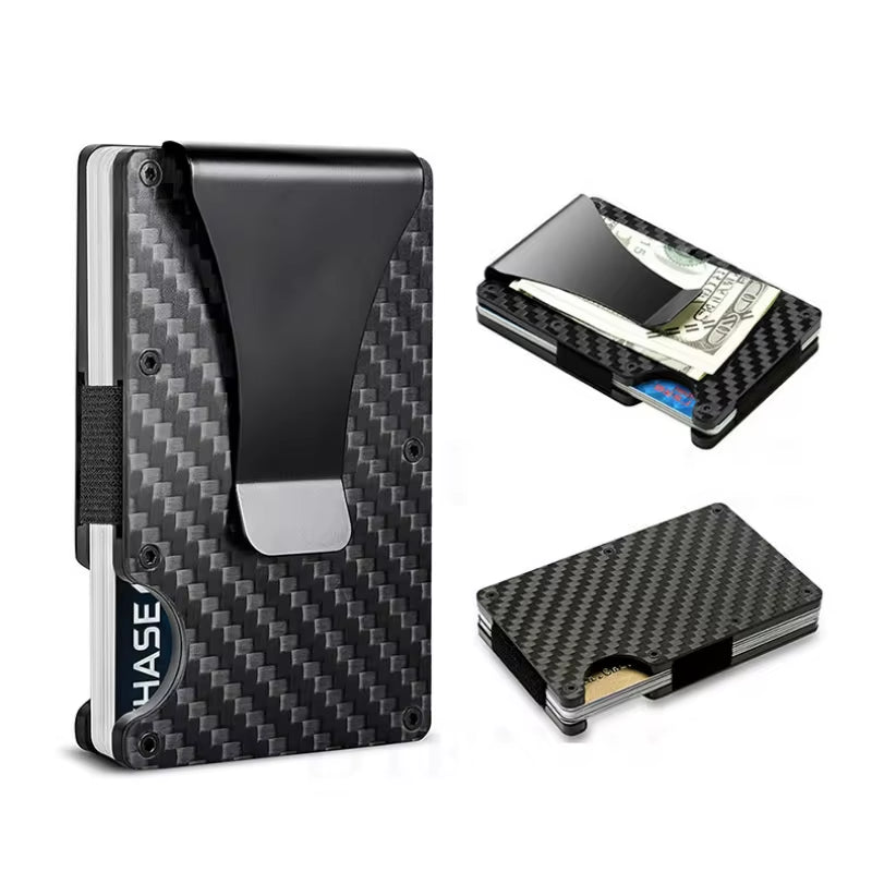 Slim Wallet for Men - Front Pocket RFID Blocking Minimalist Wallet for Men - Metal Wallet with Money Clip for Men (Carbon Fiber)