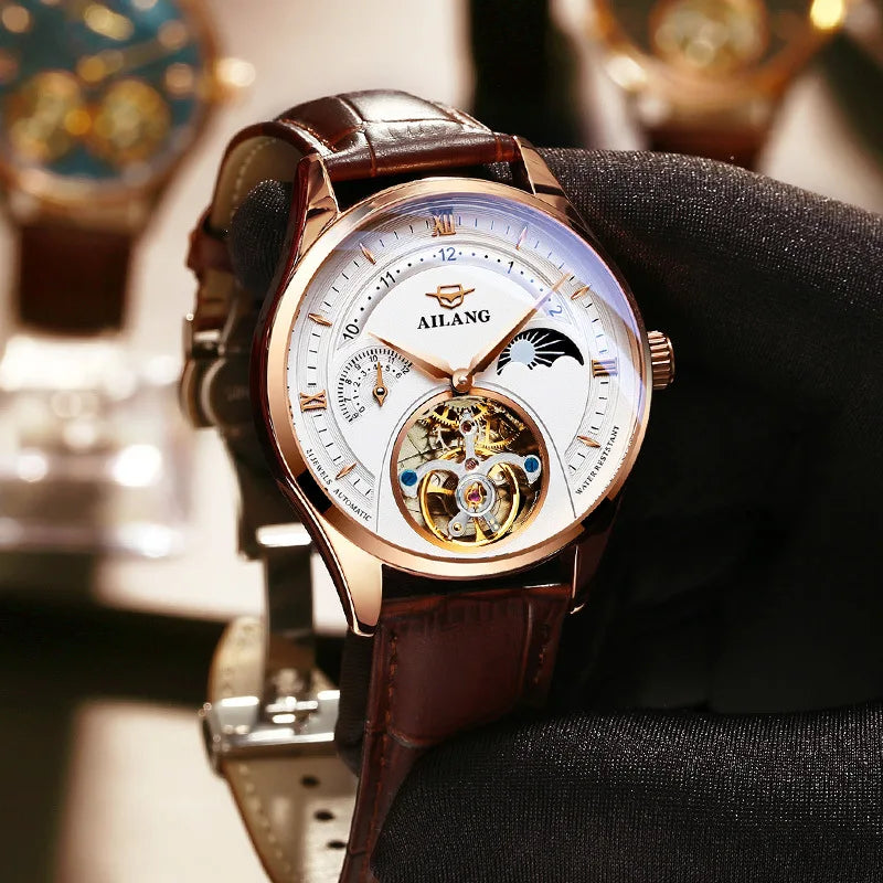 Automatic Mechanical Watches Mens Watches Top Brand Luxury Sapphire Genuine Leather Original Tourbillon Hollow Movement