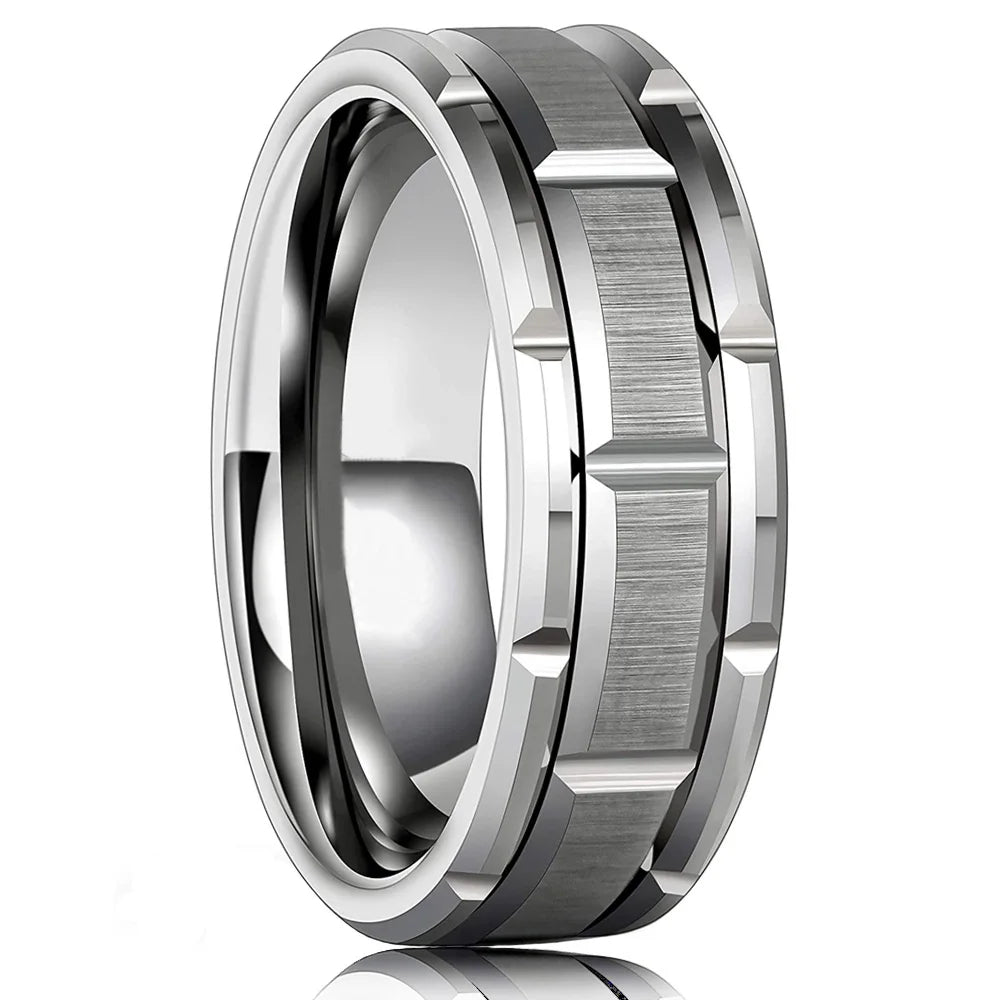 Modern Men 8MM Stainless Steel Ring Silver Color Brushed Double Groove Pattern Men'S Wedding Ring Party Jewelry for Women Gift