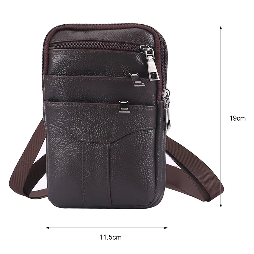 New Men'S Genuine Leather Cowhide Vintage Belt Pouch Purse Fanny Pack Waist Bag for Cell Phone Chest Belt Pack Loop Waist Bag