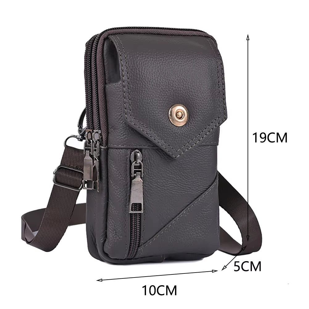 New Men'S Genuine Leather Cowhide Vintage Belt Pouch Purse Fanny Pack Waist Bag for Cell Phone Chest Belt Pack Loop Waist Bag