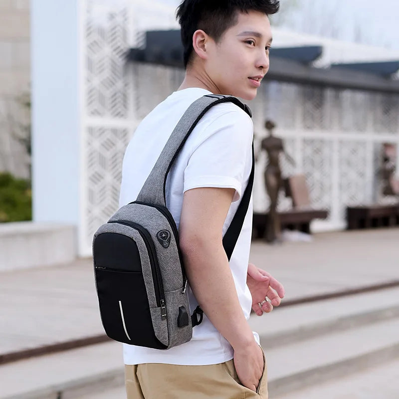 Small Usb Charge Shoulder Bag Men Messenger Bags Male Waterproof Sling Chest Bag Boy Travel Bagpack Men Cross Body Bags