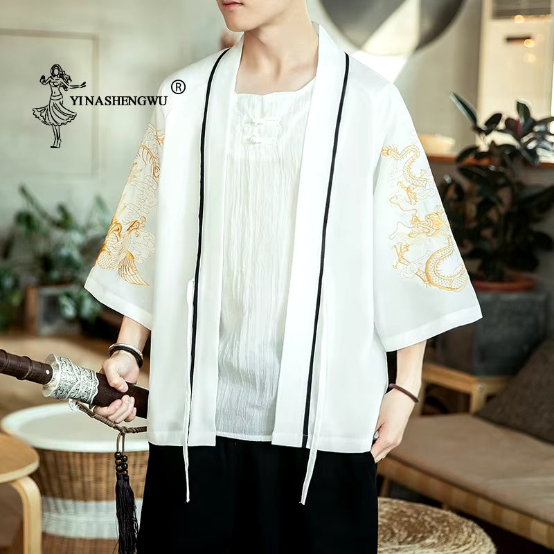 Japanese Kimono Traditional Yukata Kimono Cardigan Men Beach Thin Asian Clothes Japan Kimonos Male Fashion Casual Cardigan Shirt