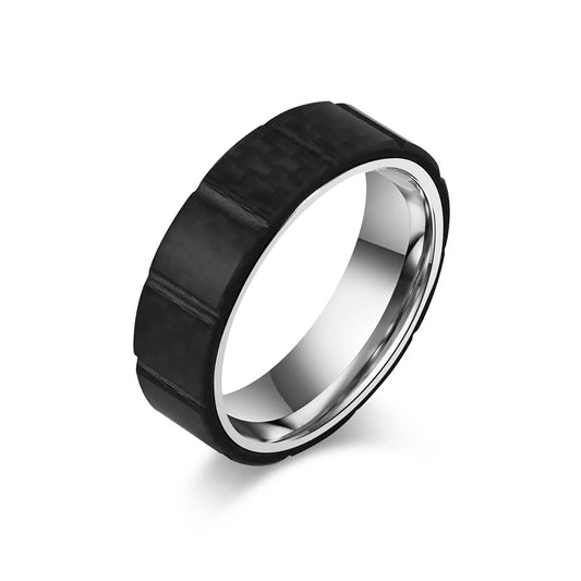 Classic Men'S Carbon Fiber Black Ring Titanium Steel Ring Men Rings Birthday Gifts