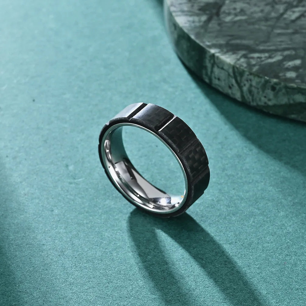 Classic Men'S Carbon Fiber Black Ring Titanium Steel Ring Men Rings Birthday Gifts