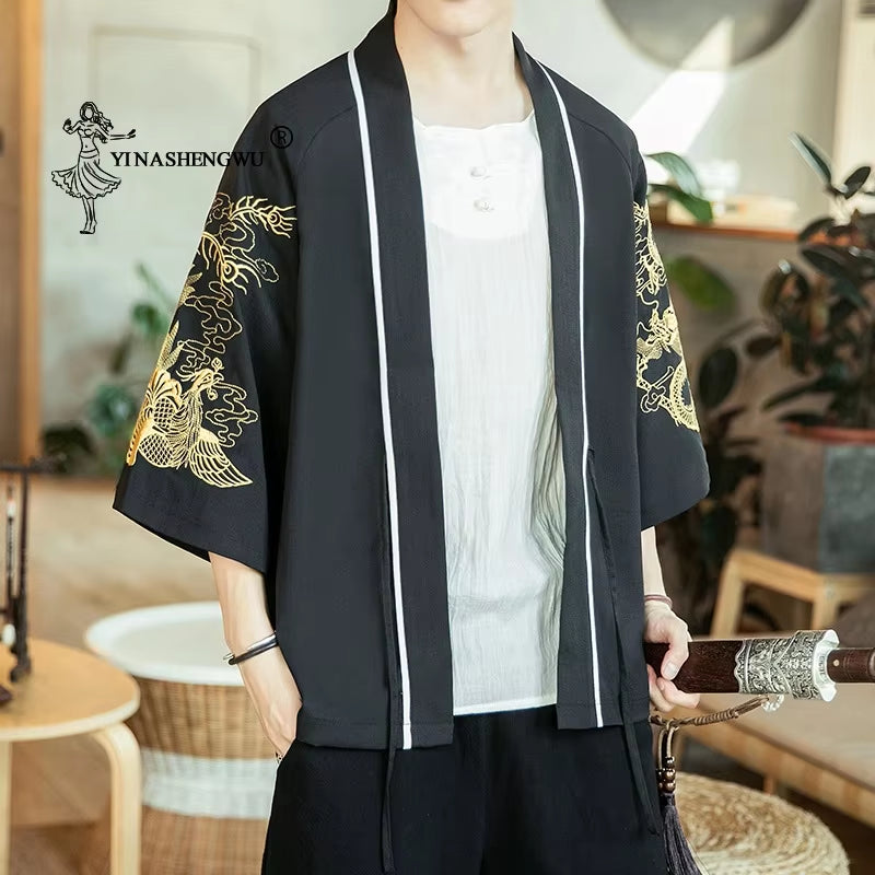 Japanese Kimono Traditional Yukata Kimono Cardigan Men Beach Thin Asian Clothes Japan Kimonos Male Fashion Casual Cardigan Shirt