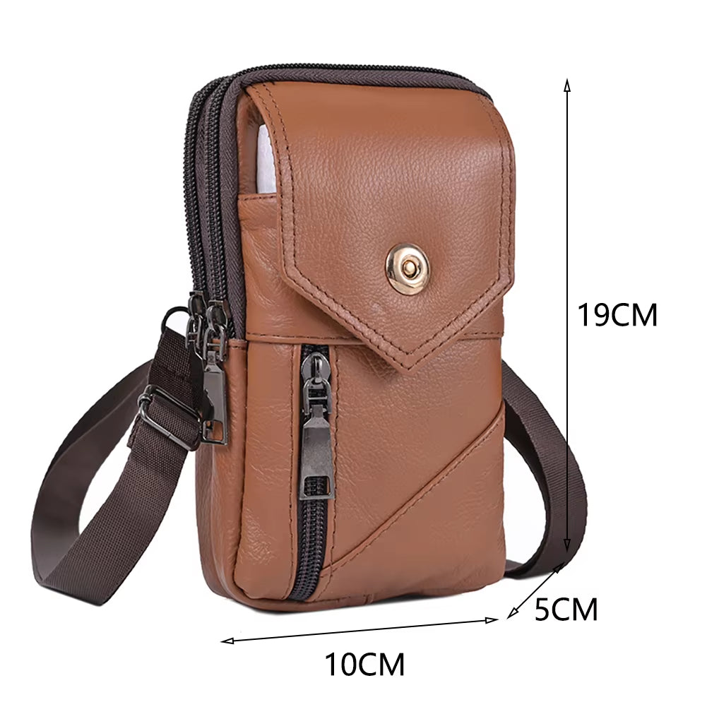 New Men'S Genuine Leather Cowhide Vintage Belt Pouch Purse Fanny Pack Waist Bag for Cell Phone Chest Belt Pack Loop Waist Bag