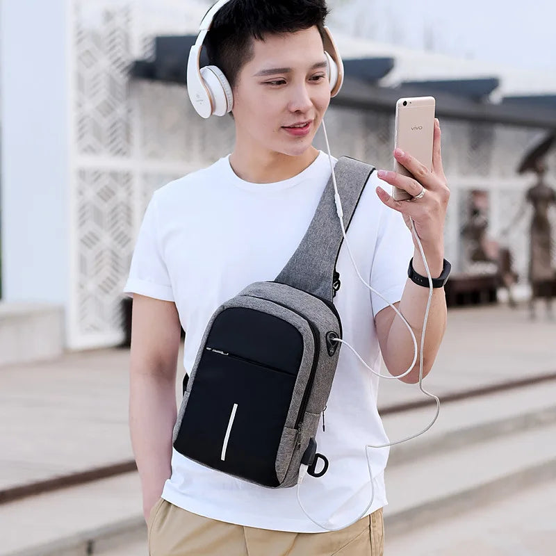 Small Usb Charge Shoulder Bag Men Messenger Bags Male Waterproof Sling Chest Bag Boy Travel Bagpack Men Cross Body Bags