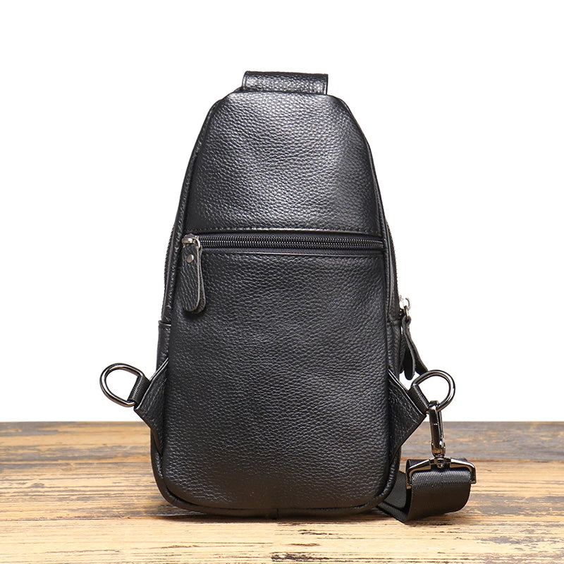 Men'S Chest Bag Casual Fashion Crossbody Head Layer Cowhide Cell Phone Pouch Bag Outdoor Sports Men'S Bag