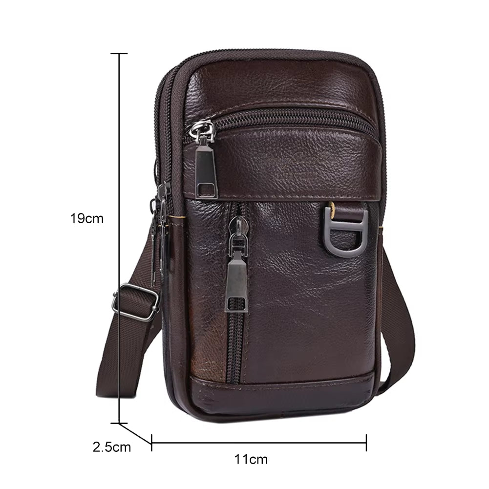 New Men'S Genuine Leather Cowhide Vintage Belt Pouch Purse Fanny Pack Waist Bag for Cell Phone Chest Belt Pack Loop Waist Bag