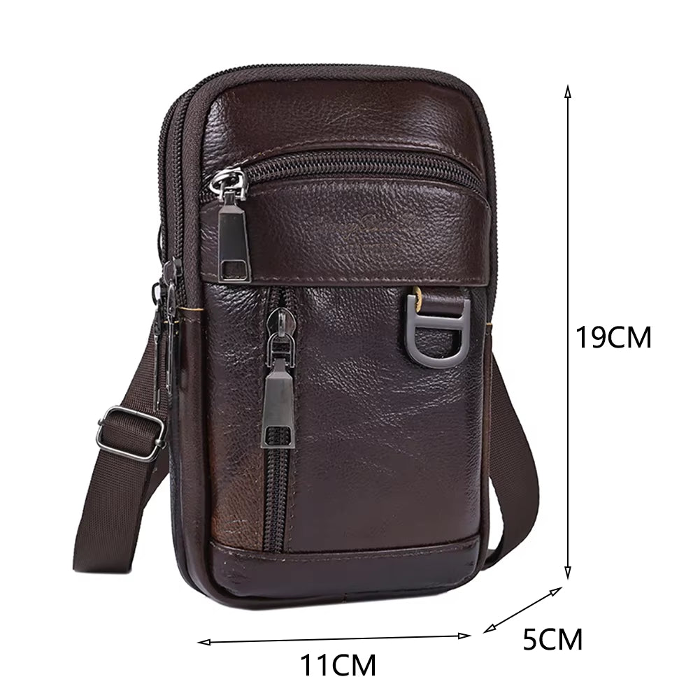 New Men'S Genuine Leather Cowhide Vintage Belt Pouch Purse Fanny Pack Waist Bag for Cell Phone Chest Belt Pack Loop Waist Bag