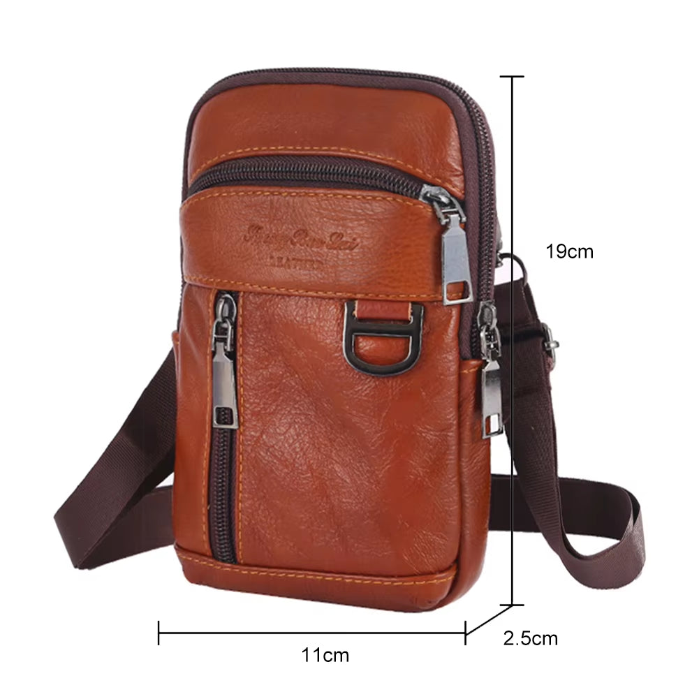 New Men'S Genuine Leather Cowhide Vintage Belt Pouch Purse Fanny Pack Waist Bag for Cell Phone Chest Belt Pack Loop Waist Bag