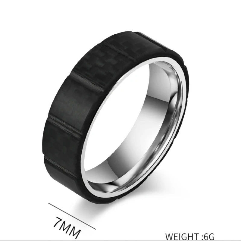 Classic Men'S Carbon Fiber Black Ring Titanium Steel Ring Men Rings Birthday Gifts