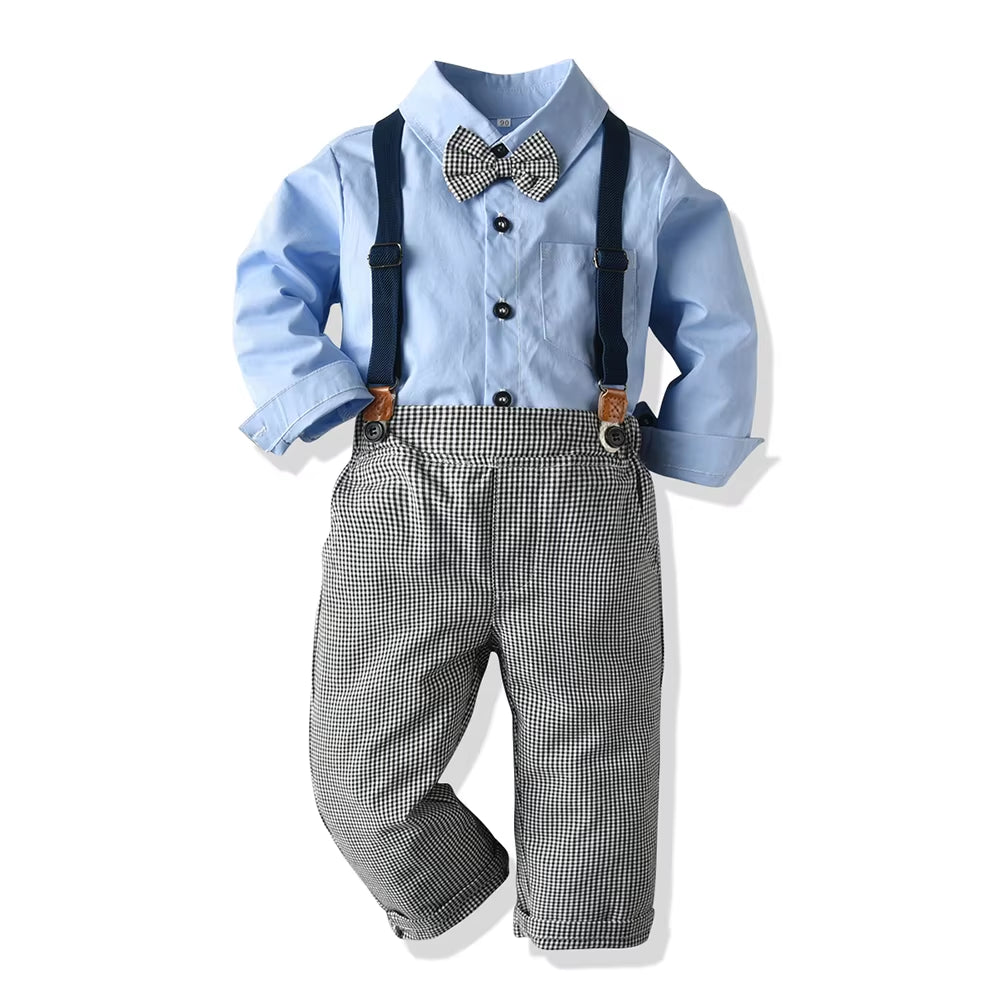 Top and Top Autumn Winter Baby Boy Gentleman Clothing Set Long Sleeve Bowtie Shirts+Overalls Formal Suits Infant Boy Clothes