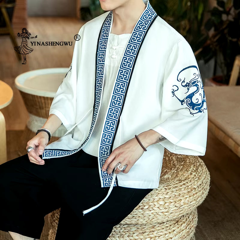 Japanese Kimono Traditional Yukata Kimono Cardigan Men Beach Thin Asian Clothes Japan Kimonos Male Fashion Casual Cardigan Shirt