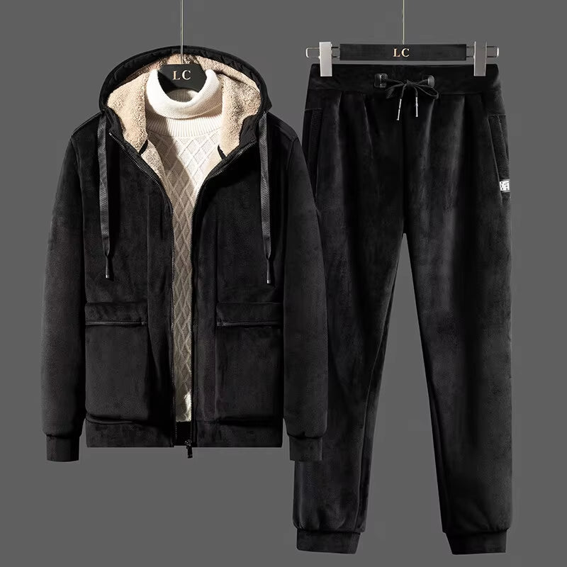 Mens Tracksuits Winter Menswear Set Winter Warm Hoodies + Pants Sets Casual Fleece Sweatshirts Men 2 Pieces Cashmere Sportswear