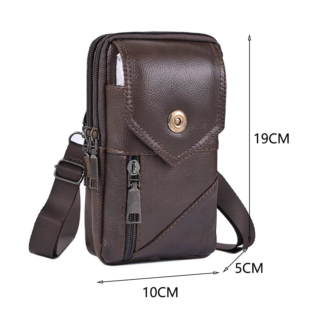 New Men'S Genuine Leather Cowhide Vintage Belt Pouch Purse Fanny Pack Waist Bag for Cell Phone Chest Belt Pack Loop Waist Bag