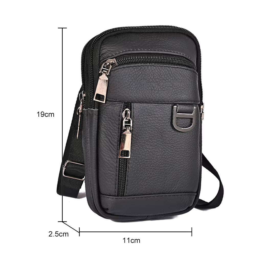 New Men'S Genuine Leather Cowhide Vintage Belt Pouch Purse Fanny Pack Waist Bag for Cell Phone Chest Belt Pack Loop Waist Bag